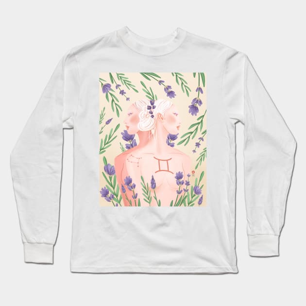 Gemini Zodiac - Cream Long Sleeve T-Shirt by cindyrosestudio